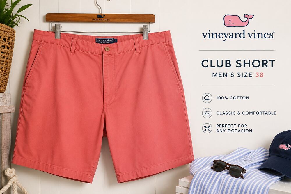 Vineyard Vines Club Shorts Men’s 38 Pink Salmon Chino Flat Front Casual